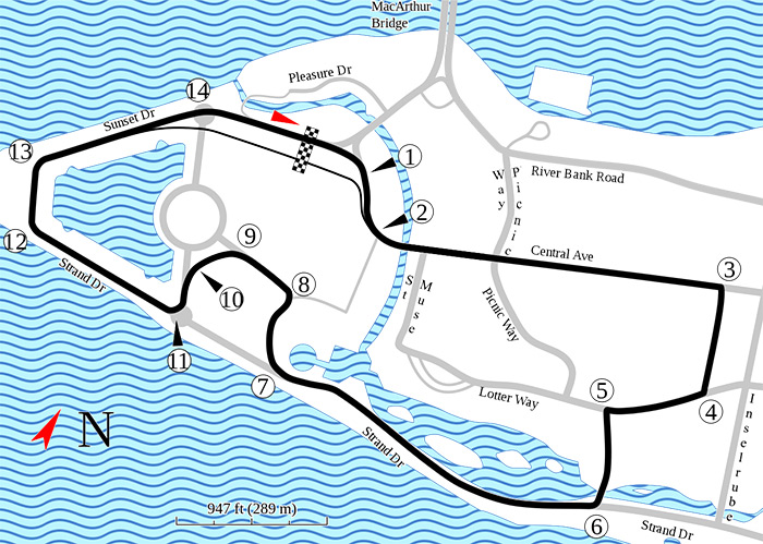 The Belle Isle track layout from Wikipedia.